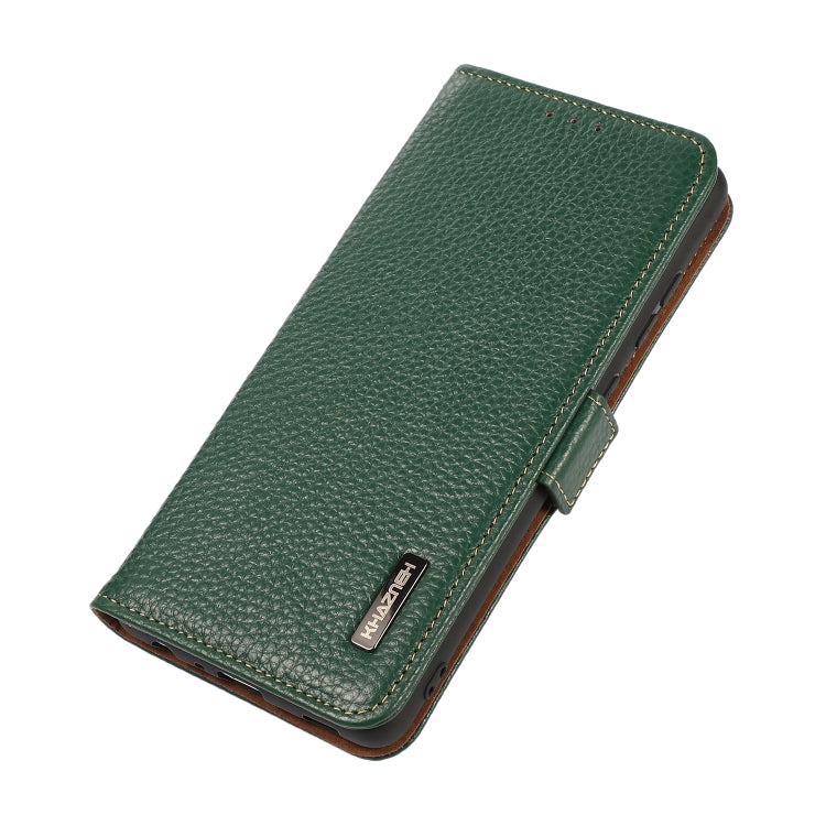 For iPhone 16 Pro KHAZNEH Side-Magnetic Litchi Genuine Leather RFID Case(Green) - iPhone 16 Pro Cases by PMC TechLife | Online Shopping South Africa | PMC TechLife | Buy Now Pay Later Mobicred