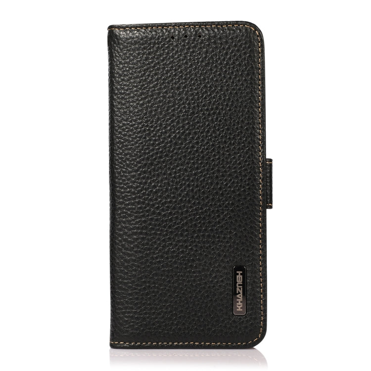 For iPhone 16 Plus KHAZNEH Side-Magnetic Litchi Genuine Leather RFID Case(Black) - iPhone 16 Plus Cases by PMC TechLife | Online Shopping South Africa | PMC TechLife | Buy Now Pay Later Mobicred