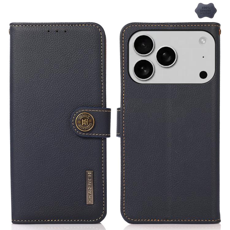 For iPhone 17 Pro Max KHAZNEH Custer Genuine Leather RFID Phone Case(Blue) - free shipping - PMc TechLife - Order now!