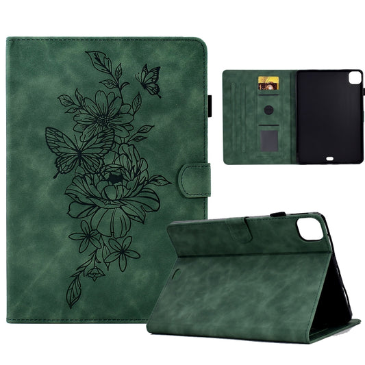 For iPad Pro 11 2024 Peony Butterfly Embossed Leather Smart Tablet Case(Green) - iPad Pro 11 2024 Cases by PMC Jewellery | Online Shopping South Africa | PMC Jewellery | Buy Now Pay Later Mobicred