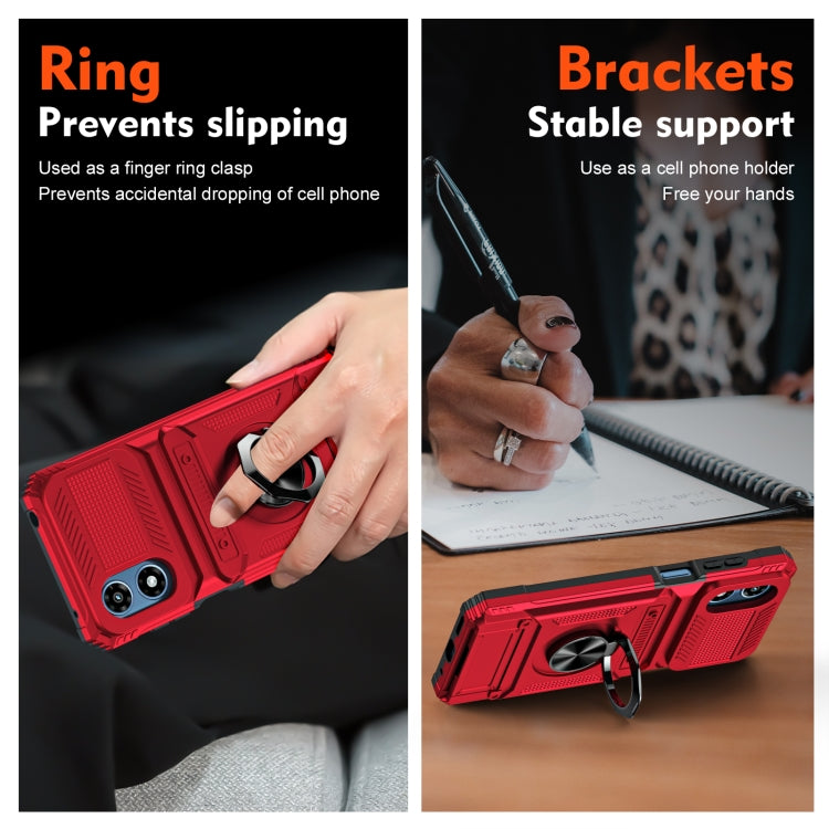 For Motorola Moto G Play 4G 2024 TPU+PC Shockproof Card Slot Phone Case with Metal Ring Holder(Red) - Motorola Cases by PMC Jewellery | Online Shopping South Africa | PMC Jewellery | Buy Now Pay Later Mobicred