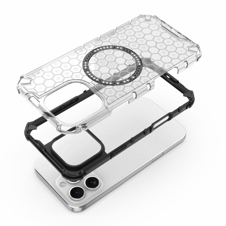 For iPhone 16 Pro Max Honeycomb Magnetic Ring Shockproof Phone Case(White) - iPhone 16 Pro Max Cases by PMC TechLife | Online Shopping South Africa | PMC TechLife | Buy Now Pay Later Mobicred
