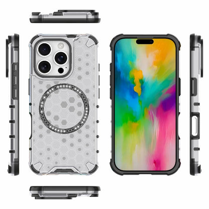 For iPhone 16 Pro Honeycomb Magnetic Ring Shockproof Phone Case(White) - iPhone 16 Pro Cases by PMC Jewellery | Online Shopping South Africa | PMC Jewellery | Buy Now Pay Later Mobicred