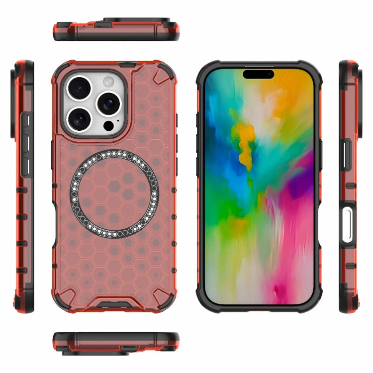 For iPhone 16 Pro Honeycomb Magnetic Ring Shockproof Phone Case(Red) - iPhone 16 Pro Cases by PMC Jewellery | Online Shopping South Africa | PMC Jewellery | Buy Now Pay Later Mobicred