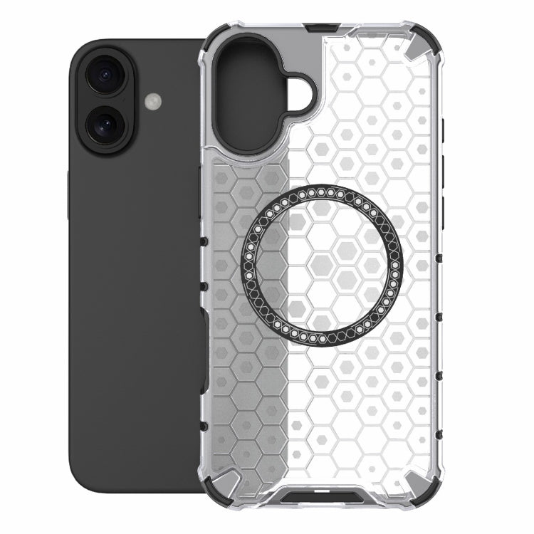 For iPhone 16 Plus Honeycomb Magnetic Ring Shockproof Phone Case(White) - iPhone 16 Plus Cases by PMC Jewellery | Online Shopping South Africa | PMC Jewellery | Buy Now Pay Later Mobicred