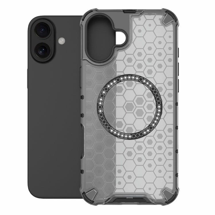 For iPhone 16 Plus Honeycomb Magnetic Ring Shockproof Phone Case(Black) - iPhone 16 Plus Cases by PMC Jewellery | Online Shopping South Africa | PMC Jewellery | Buy Now Pay Later Mobicred