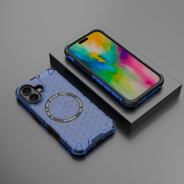 For iPhone 16 Honeycomb Magnetic Ring Shockproof Phone Case(Blue) - iPhone 16 Cases by PMC TechLife | Online Shopping South Africa | PMC TechLife | Buy Now Pay Later Mobicred