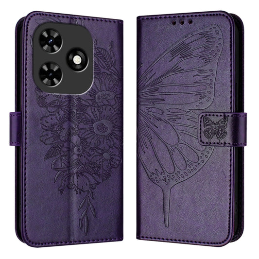 For Tecno Spark Go 2024 / Spark 20C Embossed Butterfly Leather Phone Case(Dark Purple) - Tecno Cases by PMC Jewellery | Online Shopping South Africa | PMC Jewellery | Buy Now Pay Later Mobicred