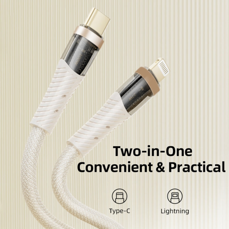 ROCK G20 2 in 1 5A USB-C/Type-C to USB-C/Type-C+8 Pin Transparent Fast Charging Data Cable, Length: 1.5m(Beige) - 2 in 1 Cable by ROCK | Online Shopping South Africa | PMC Jewellery | Buy Now Pay Later Mobicred