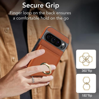 For Google Pixel 9 Pro XL RFID Anti-theft Card Ring Holder Phone Case(Brown) - Google Cases by PMC Jewellery | Online Shopping South Africa | PMC Jewellery | Buy Now Pay Later Mobicred