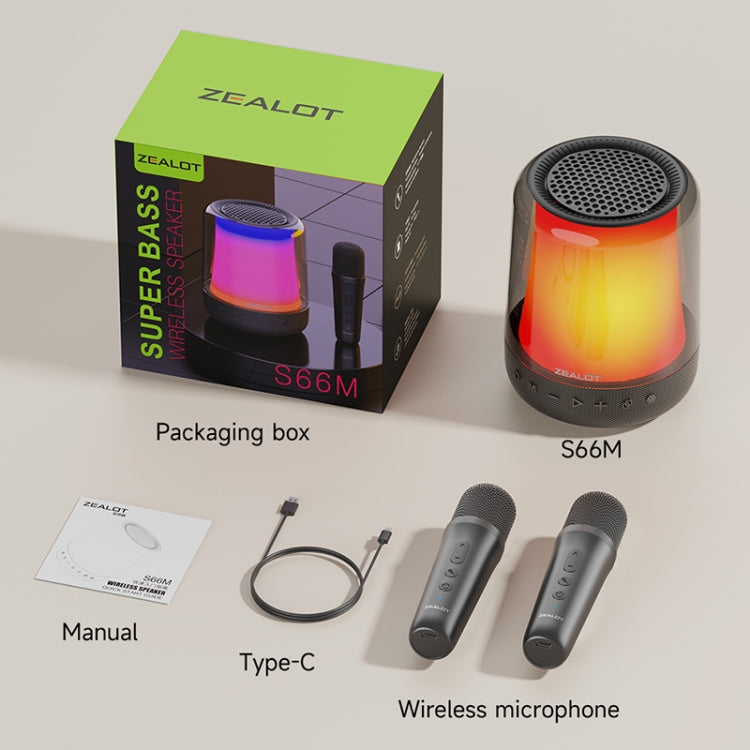 Zealot S66M RGB Rhythmic Light Karaoke Wireless Speaker, Style:Dual Mic(Black) - Desktop Speaker by ZEALOT | Online Shopping South Africa | PMC Jewellery | Buy Now Pay Later Mobicred