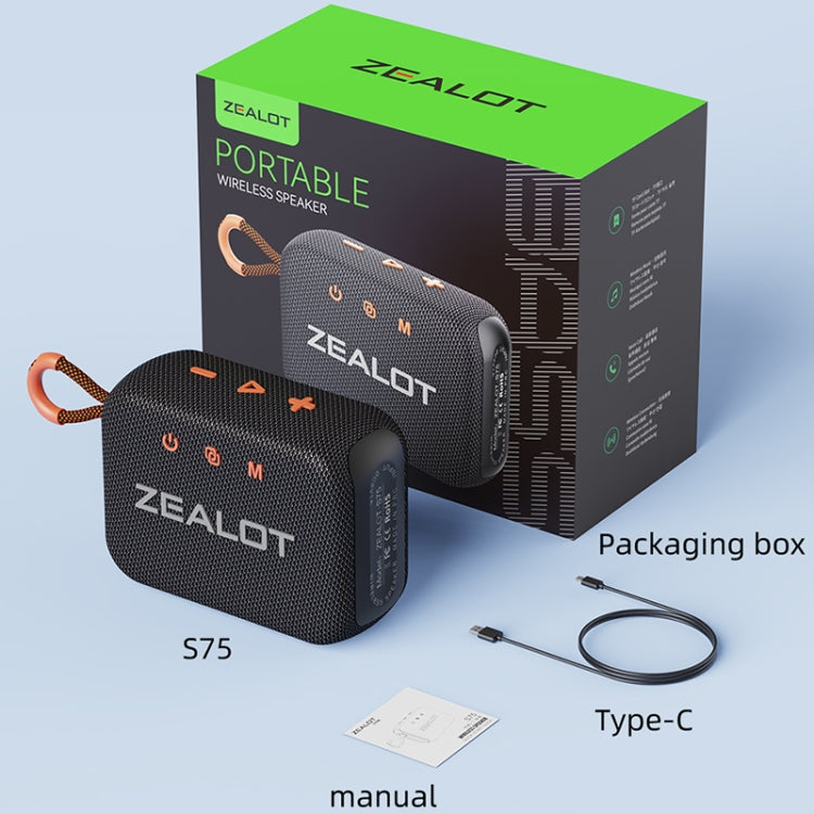 Zealot S75 Portable Outdoor IPX6 Waterproof Bluetooth Speaker(Grey) - Waterproof Speaker by ZEALOT | Online Shopping South Africa | PMC Jewellery | Buy Now Pay Later Mobicred