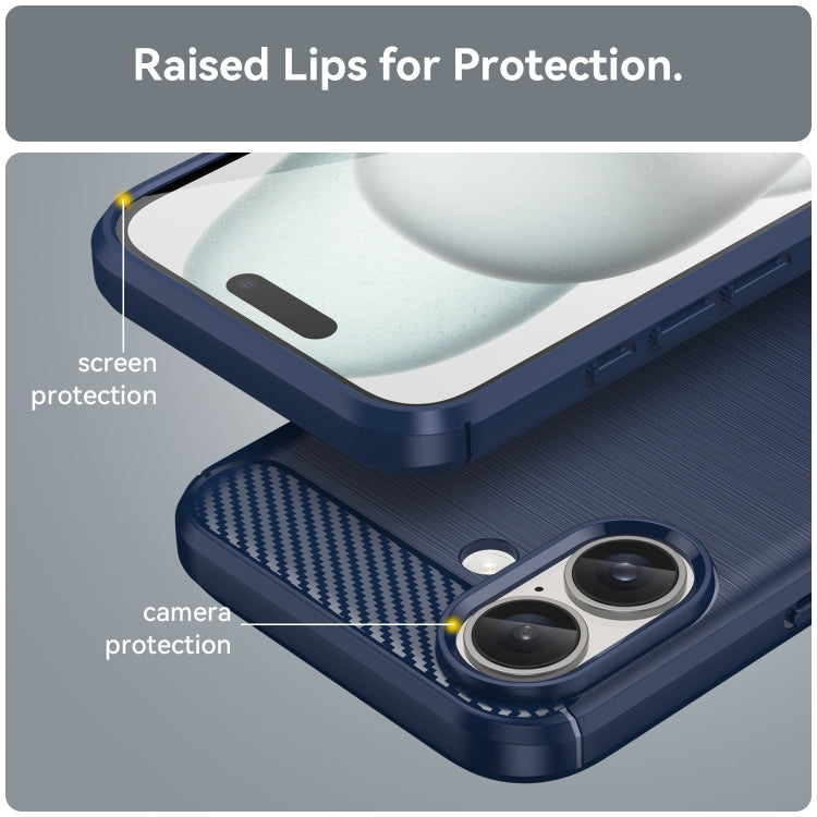 For iPhone 16 Brushed Texture Carbon Fiber TPU Phone Case(Blue) - iPhone 16 Cases by PMC TechLife | Online Shopping South Africa | PMC TechLife | Buy Now Pay Later Mobicred