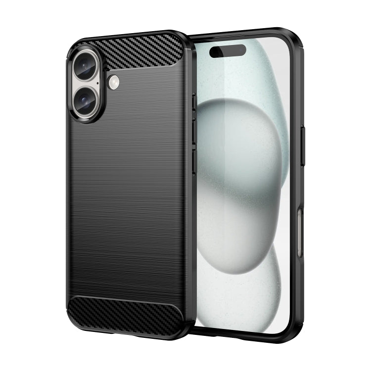 For iPhone 16 Brushed Texture Carbon Fiber TPU Phone Case(Black) - iPhone 16 Cases by PMC TechLife | Online Shopping South Africa | PMC TechLife | Buy Now Pay Later Mobicred