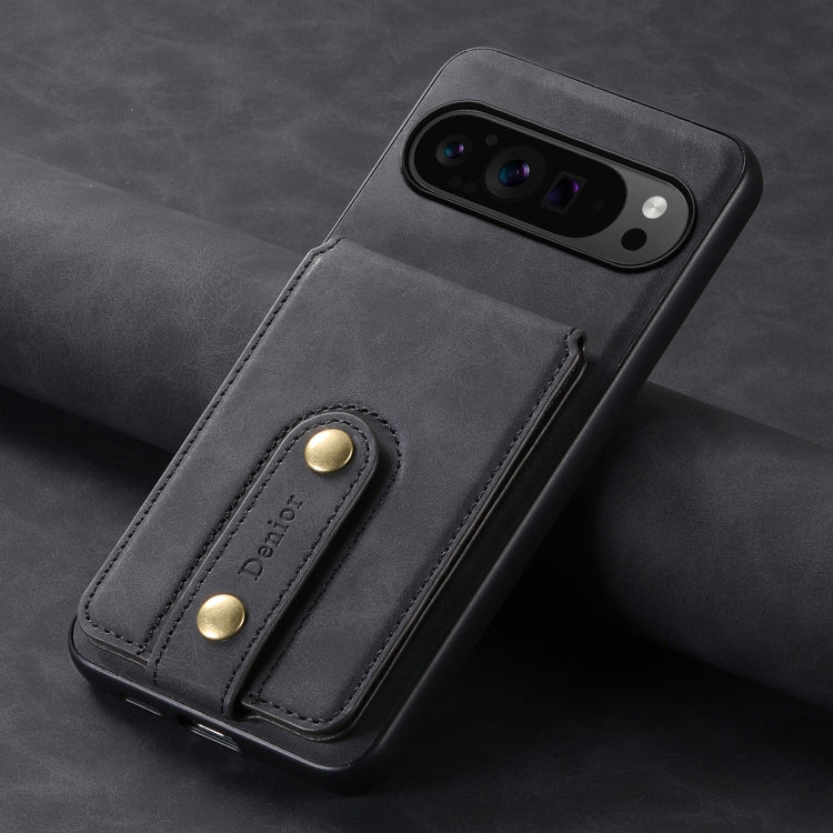For Google Pixel 9 Pro Denior D14 NK Retro Pattern MagSafe Magnetic Card Holder Leather Phone Case(Black) - Google Cases by Denior | Online Shopping South Africa | PMC TechLife | Buy Now Pay Later Mobicred