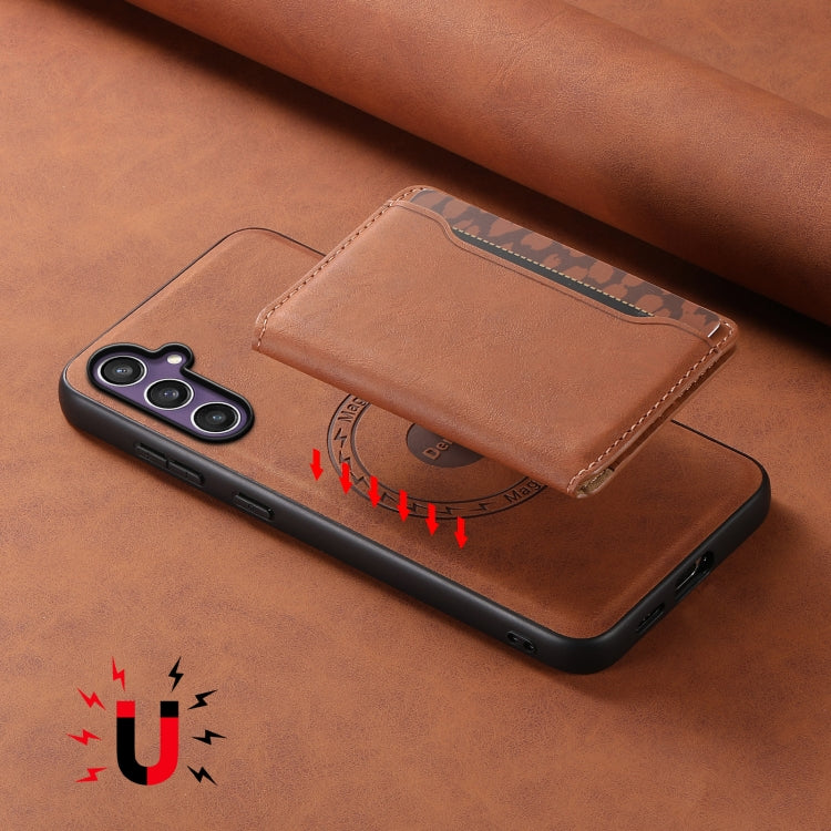 For Samsung Galaxy S24 5G Denior D13 Retro Texture Leather MagSafe Card Bag Phone Case(Brown) - Galaxy S24 5G Cases by Denior | Online Shopping South Africa | PMC Jewellery | Buy Now Pay Later Mobicred