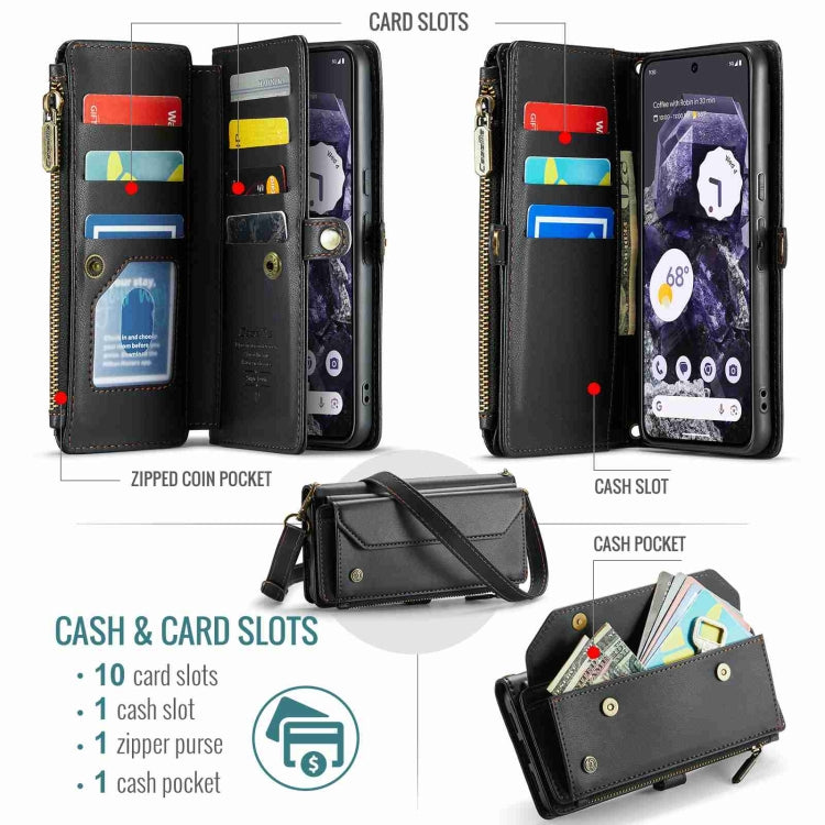 For Google Pixel 8 CaseMe C36 Card Slots Zipper Wallet RFID Anti-theft Leather Phone Case(Black) - Google Cases by CaseMe | Online Shopping South Africa | PMC Jewellery | Buy Now Pay Later Mobicred