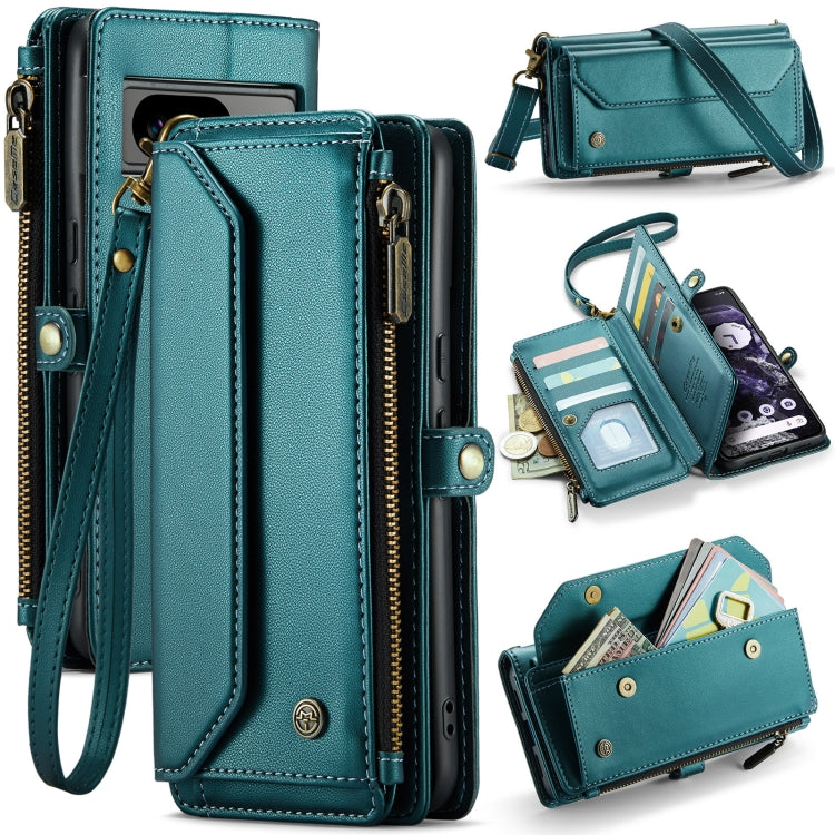 For Google Pixel 8 CaseMe C36 Card Slots Zipper Wallet RFID Anti-theft Leather Phone Case(Blue-green) - Google Cases by CaseMe | Online Shopping South Africa | PMC Jewellery | Buy Now Pay Later Mobicred