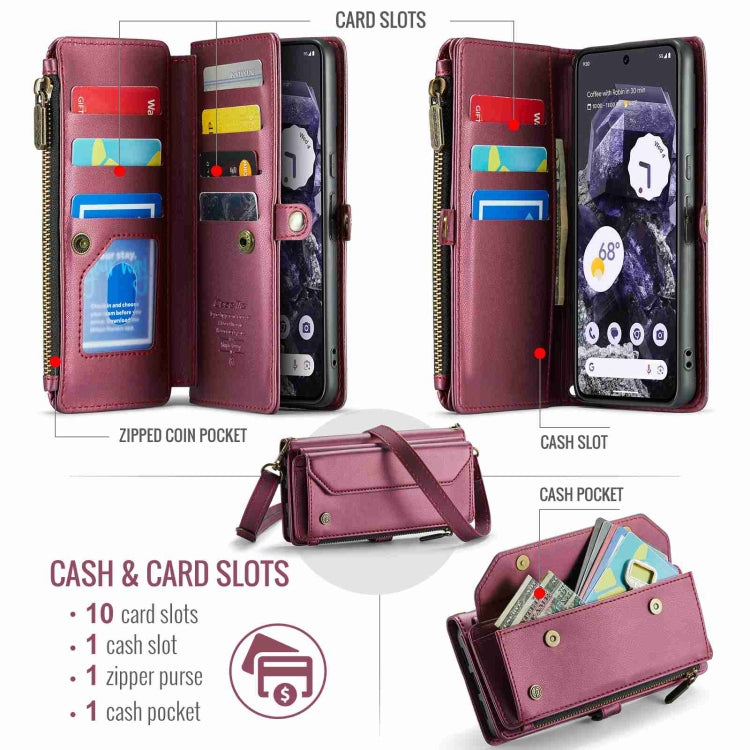 For Google Pixel 8 CaseMe C36 Card Slots Zipper Wallet RFID Anti-theft Leather Phone Case(Wine Red) - Google Cases by CaseMe | Online Shopping South Africa | PMC Jewellery | Buy Now Pay Later Mobicred