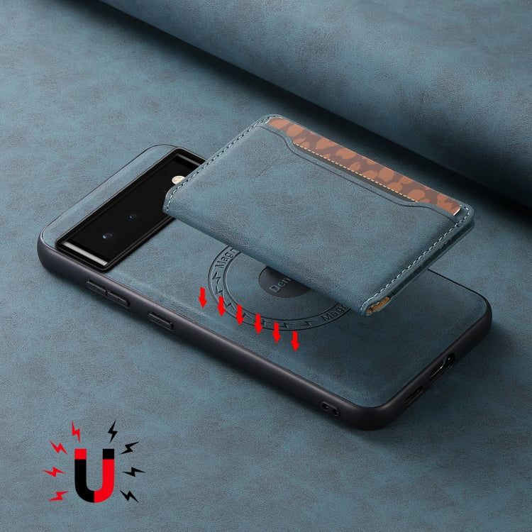 For Google Pixel 6 Denior D13 Retro Texture Leather MagSafe Card Bag Phone Case(Blue) - Google Cases by Denior | Online Shopping South Africa | PMC TechLife | Buy Now Pay Later Mobicred