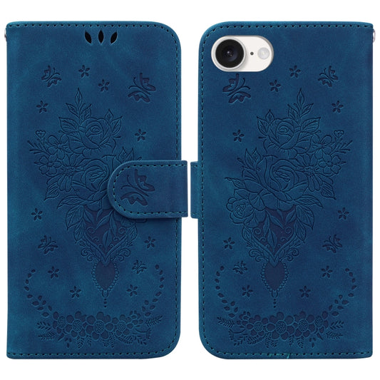 For iPhone SE 2024 Butterfly Rose Embossed Leather Phone Case(Blue) - More iPhone Cases by PMC Jewellery | Online Shopping South Africa | PMC Jewellery | Buy Now Pay Later Mobicred