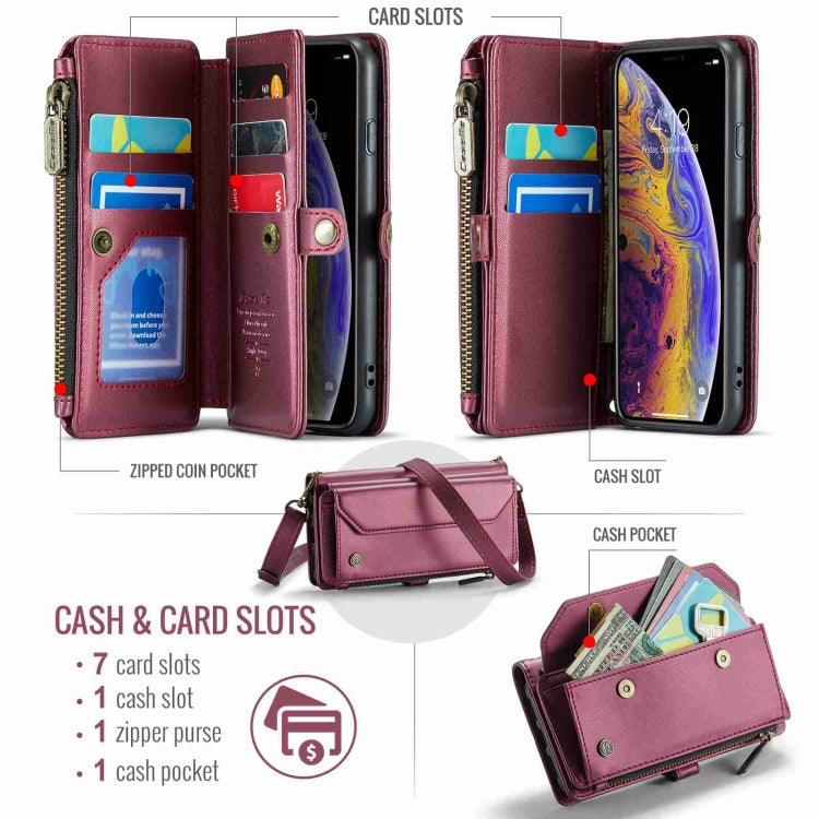 For iPhone XS / X CaseMe C36 Card Slots Zipper Wallet RFID Anti-theft Leather Phone Case(Wine Red) - More iPhone Cases by CaseMe | Online Shopping South Africa | PMC Jewellery | Buy Now Pay Later Mobicred