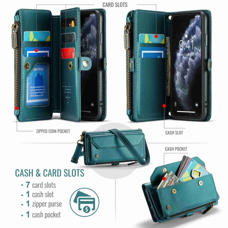 For iPhone 11 Pro Max CaseMe C36 Card Slots Zipper Wallet RFID Anti-theft Leather Phone Case(Blue-green) - iPhone 11 Pro Max Cases by CaseMe | Online Shopping South Africa | PMC Jewellery | Buy Now Pay Later Mobicred