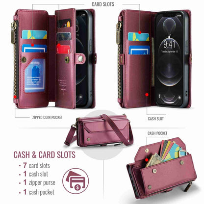 For iPhone 12 Pro CaseMe C36 Card Slots Zipper Wallet RFID Anti-theft Leather Phone Case(Wine Red) - iPhone 12 / 12 Pro Cases by CaseMe | Online Shopping South Africa | PMC Jewellery | Buy Now Pay Later Mobicred