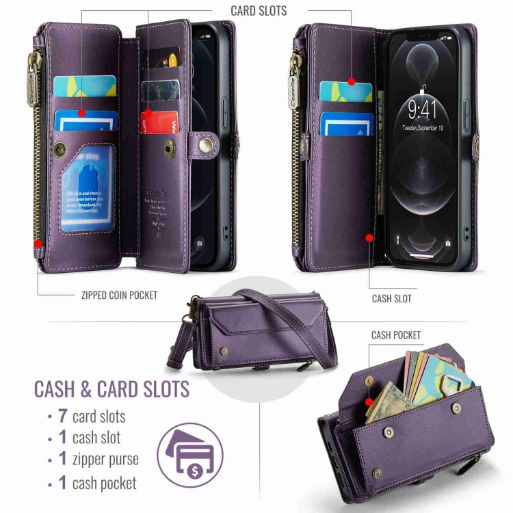 For iPhone 12 Pro Max CaseMe C36 Card Slots Zipper Wallet RFID Anti-theft Leather Phone Case(Purple) - iPhone 12 Pro Max Cases by CaseMe | Online Shopping South Africa | PMC Jewellery | Buy Now Pay Later Mobicred