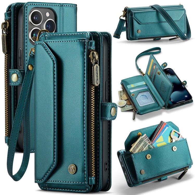 For iPhone 13 Pro CaseMe C36 Card Slots Zipper Wallet RFID Anti-theft Leather Phone Case(Blue-green) - iPhone 13 Pro Cases by CaseMe | Online Shopping South Africa | PMC Jewellery | Buy Now Pay Later Mobicred