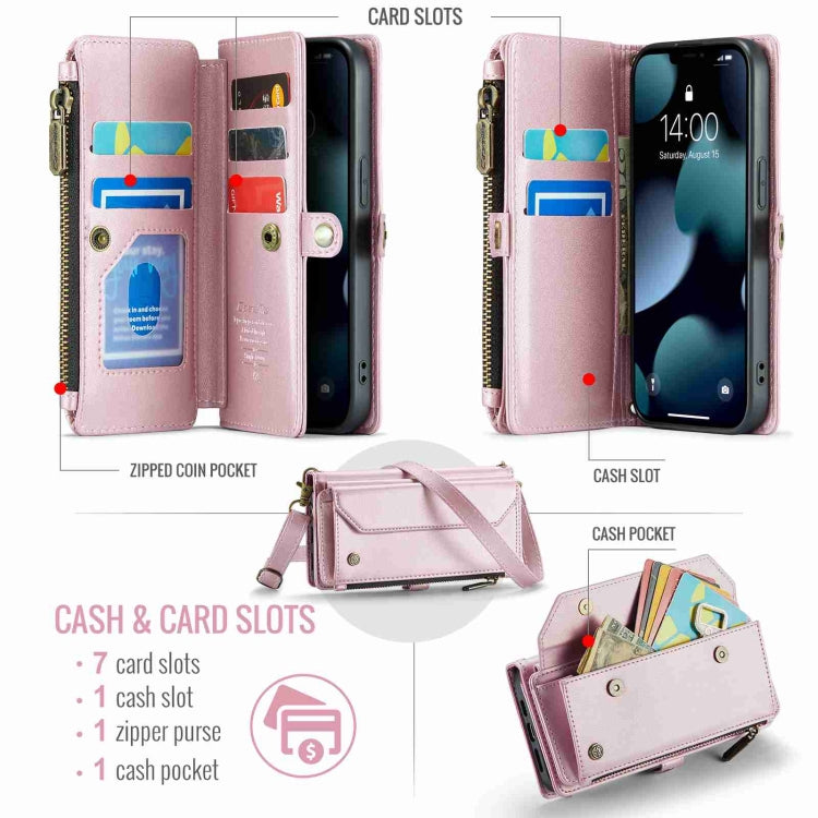 For iPhone 13 Pro CaseMe C36 Card Slots Zipper Wallet RFID Anti-theft Leather Phone Case(Pink) - iPhone 13 Pro Cases by CaseMe | Online Shopping South Africa | PMC Jewellery | Buy Now Pay Later Mobicred