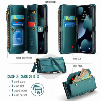 For iPhone 13 Pro Max CaseMe C36 Card Slots Zipper Wallet RFID Anti-theft Leather Phone Case(Blue-green) - iPhone 13 Pro Max Cases by CaseMe | Online Shopping South Africa | PMC Jewellery | Buy Now Pay Later Mobicred