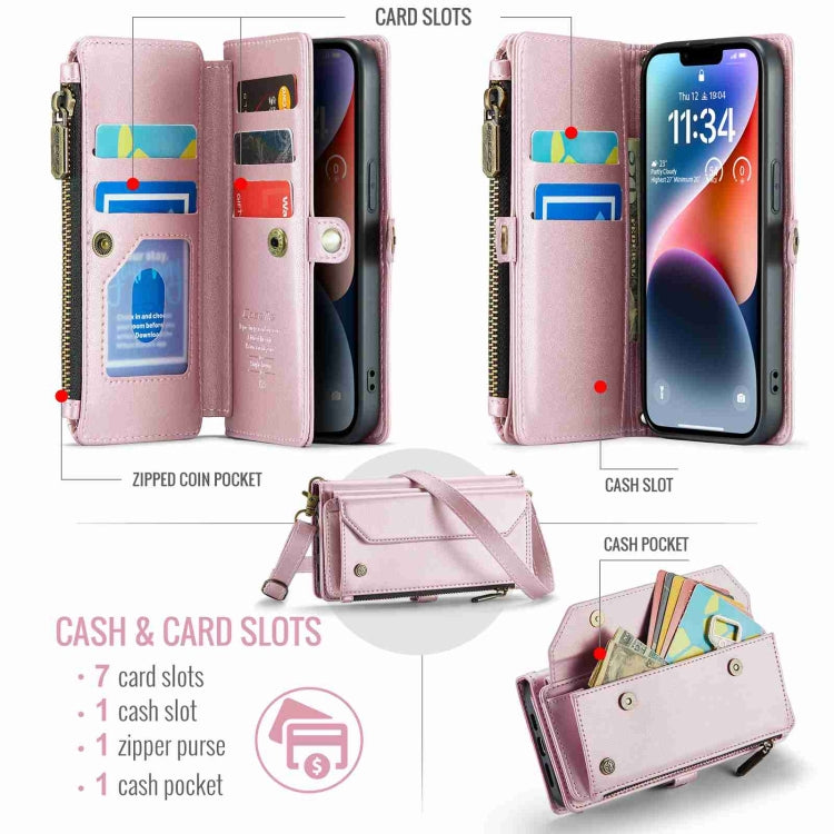 For iPhone 14 CaseMe C36 Card Slots Zipper Wallet RFID Anti-theft Leather Phone Case(Pink) - iPhone 14 Cases by CaseMe | Online Shopping South Africa | PMC Jewellery | Buy Now Pay Later Mobicred