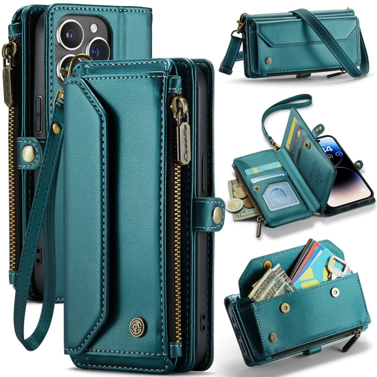 For iPhone 14 Pro Max CaseMe C36 Card Slots Zipper Wallet RFID Anti-theft Leather Phone Case(Blue-green) - iPhone 14 Pro Max Cases by CaseMe | Online Shopping South Africa | PMC Jewellery | Buy Now Pay Later Mobicred