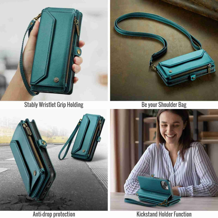 For iPhone 15 Plus CaseMe C36 Card Slots Zipper Wallet RFID Anti-theft Leather Phone Case(Blue-green) - iPhone 15 Plus Cases by CaseMe | Online Shopping South Africa | PMC Jewellery | Buy Now Pay Later Mobicred