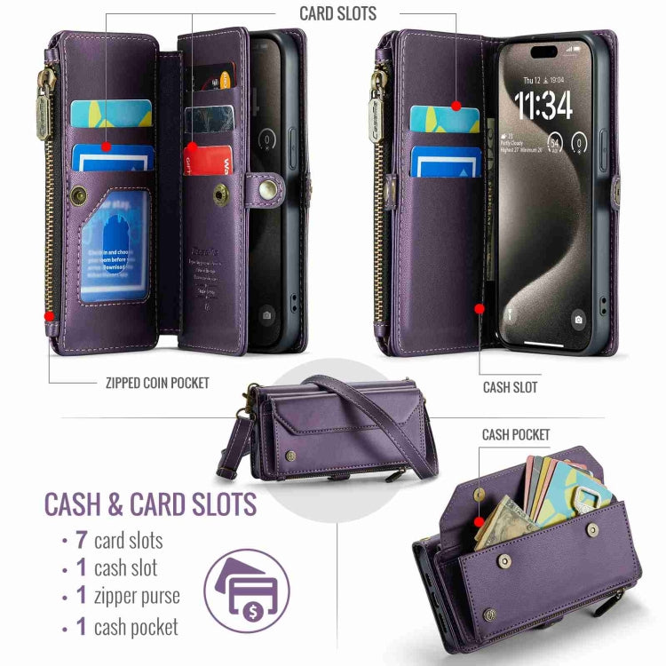 For iPhone 15 Pro CaseMe C36 Card Slots Zipper Wallet RFID Anti-theft Leather Phone Case(Purple) - iPhone 15 Pro Cases by CaseMe | Online Shopping South Africa | PMC Jewellery | Buy Now Pay Later Mobicred