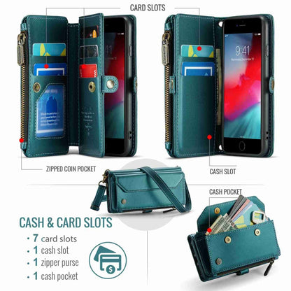 For iPhone SE 2022 / SE 2020 CaseMe C36 Card Slots Zipper Wallet RFID Anti-theft Leather Phone Case(Blue-green) - iPhone SE 2022 / 2020 / 8 / 7 Cases by CaseMe | Online Shopping South Africa | PMC Jewellery | Buy Now Pay Later Mobicred