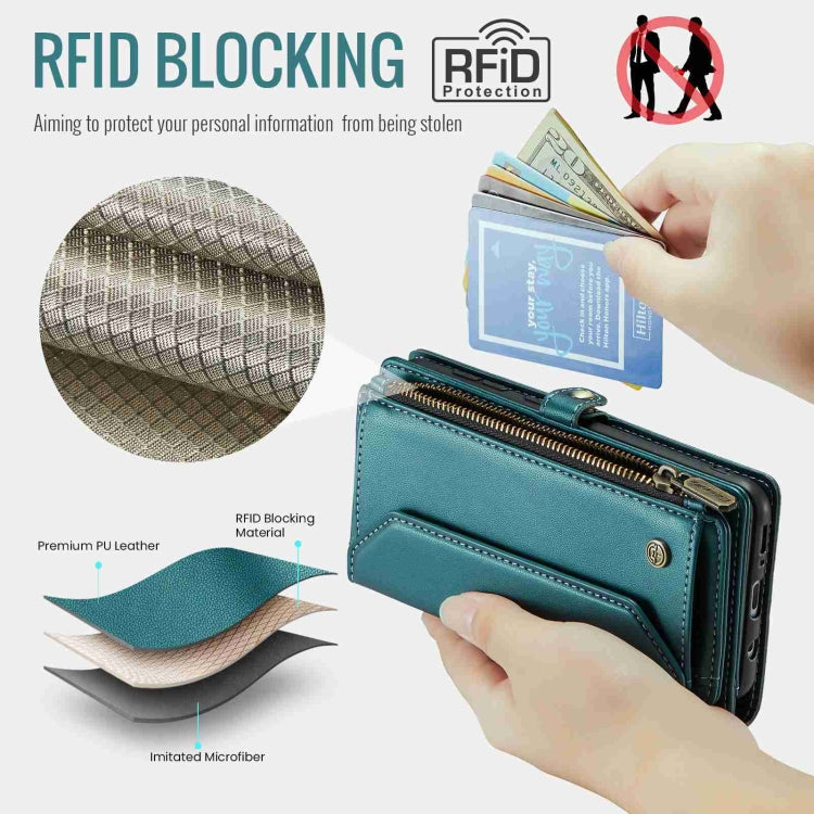 For Samsung Galaxy A30s / A50s / A50 CaseMe C36 Card Slots Zipper Wallet RFID Anti-theft Leather Phone Case(Blue-green) - Galaxy Phone Cases by CaseMe | Online Shopping South Africa | PMC Jewellery | Buy Now Pay Later Mobicred