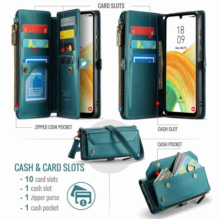 For Samsung Galaxy A33 5G CaseMe C36 Card Slots Zipper Wallet RFID Anti-theft Leather Phone Case(Blue-green) - Galaxy Phone Cases by CaseMe | Online Shopping South Africa | PMC Jewellery | Buy Now Pay Later Mobicred