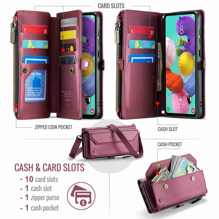 For Samsung Galaxy A51 4G CaseMe C36 Card Slots Zipper Wallet RFID Anti-theft Leather Phone Case(Wine Red) - Galaxy Phone Cases by CaseMe | Online Shopping South Africa | PMC Jewellery | Buy Now Pay Later Mobicred