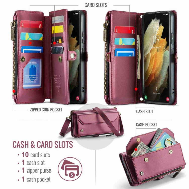 For Samsung Galaxy S21 Ultra 5G CaseMe C36 Card Slots Zipper Wallet RFID Anti-theft Leather Phone Case(Wine Red) - Galaxy S21 Ultra 5G Cases by CaseMe | Online Shopping South Africa | PMC Jewellery | Buy Now Pay Later Mobicred