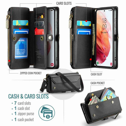 For Samsung Galaxy S21 5G CaseMe C36 Card Slots Zipper Wallet RFID Anti-theft Leather Phone Case(Black) - Galaxy S21 5G Cases by CaseMe | Online Shopping South Africa | PMC Jewellery | Buy Now Pay Later Mobicred