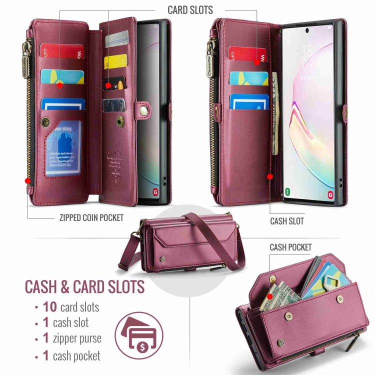 For Samsung Galaxy Note10+ CaseMe C36 Card Slots Zipper Wallet RFID Anti-theft Leather Phone Case(Wine Red) - Galaxy Phone Cases by CaseMe | Online Shopping South Africa | PMC Jewellery | Buy Now Pay Later Mobicred