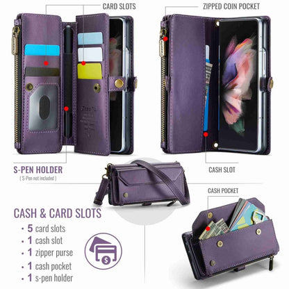 For Samsung Galaxy Z Fold3 CaseMe C36 Card Slots Zipper Wallet RFID Anti-theft Leather Phone Case(Purple) - Galaxy Phone Cases by CaseMe | Online Shopping South Africa | PMC Jewellery | Buy Now Pay Later Mobicred