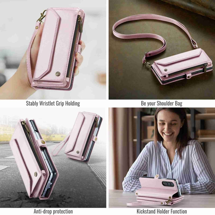 For Samsung Galaxy Z Fold3 CaseMe C36 Card Slots Zipper Wallet RFID Anti-theft Leather Phone Case(Pink) - Galaxy Phone Cases by CaseMe | Online Shopping South Africa | PMC Jewellery | Buy Now Pay Later Mobicred