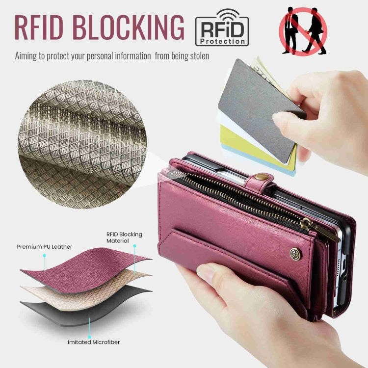 For Samsung Galaxy Z Fold5 CaseMe C36 Card Slots Zipper Wallet RFID Anti-theft Leather Phone Case(Wine Red) - Galaxy Z Fold5 Cases by CaseMe | Online Shopping South Africa | PMC Jewellery | Buy Now Pay Later Mobicred