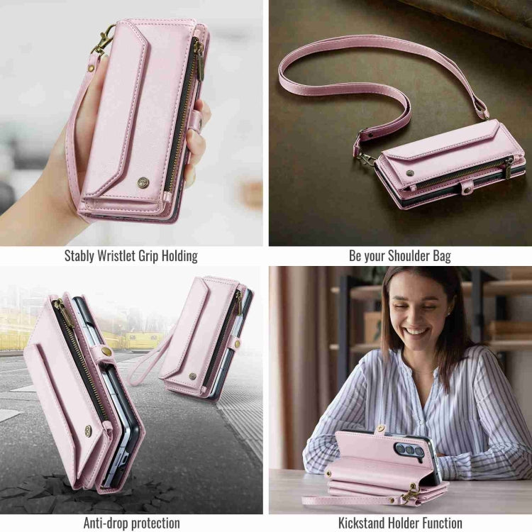 For Samsung Galaxy Z Fold5 CaseMe C36 Card Slots Zipper Wallet RFID Anti-theft Leather Phone Case(Pink) - Galaxy Z Fold5 Cases by CaseMe | Online Shopping South Africa | PMC Jewellery | Buy Now Pay Later Mobicred