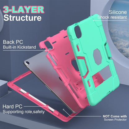 For iPad Air 11 2025 / 2024 Contrast Color Silicone Acrylic PC Tablet Case with Holder(Mint Green Rose Red) - iPad Air 11 2025 / 2024 Cases by PMC Jewellery | Online Shopping South Africa | PMC Jewellery | Buy Now Pay Later Mobicred