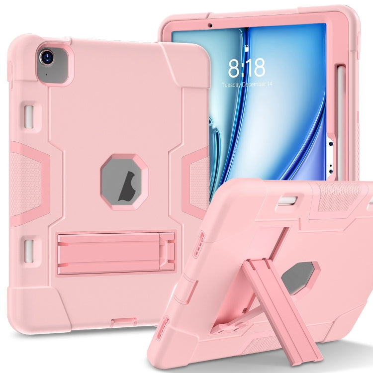 For iPad Air 11 2024 Contrast Color Silicone Acrylic PC Tablet Case with Holder(Rose Gold) - iPad Air 11 2024 Cases by PMC Jewellery | Online Shopping South Africa | PMC Jewellery | Buy Now Pay Later Mobicred