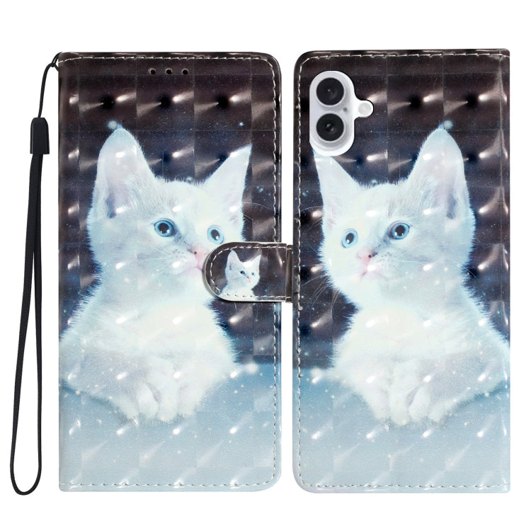 For iPhone 16 Plus 3D Pattern Leather Phone Case(White Cat) - iPhone 16 Plus Cases by PMC TechLife | Online Shopping South Africa | PMC TechLife | Buy Now Pay Later Mobicred
